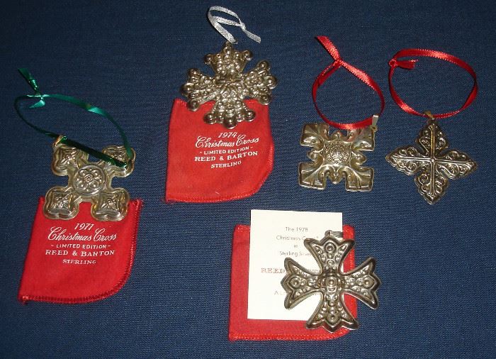Reed & Barton sterling silver Christmas cross ornaments from the 1970's