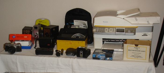 Vintage cameras, Kodak printer, video camera