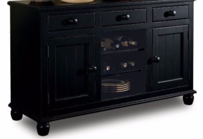 Lane black sideboard with drawers, cabinets, wine storage  (note: factory photograph)