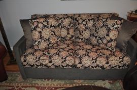Floral couch and accent pillows professionally upholstered by Greenbaum (disclaimer: comfortable, beautiful, comfortable, excellent condition, comfortable, very sturdy; did we say comfortable?  Comfortable sleeper sofa)