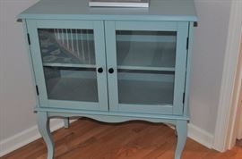 Toscana sky blue cabinet with 2 glass fronted doors and cabriole legs (SOLD)