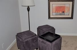 Uno micofiber storage tray cube ottomans, floor lamp, variety of framed art