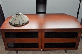 BDI Arena 9972 freestanding flat panel TV mount, BDI USA Avion 8925 low profile corner entertainment cabinet
