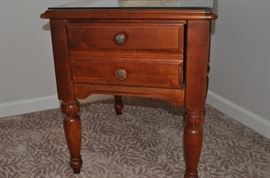 Hammary glass-topped two drawer wood end table