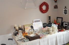 Candleholders, decorative items, cupcake maker, Old Glory Syracuse cream colored china, etc. (SOME SOLD)