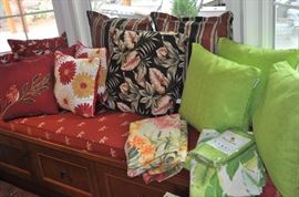 Great selection of outdoor pillows and tablecloths, Tommy Bahama outdoor table cover