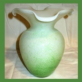 Cased Glass Vase with Minty Green Highlights 