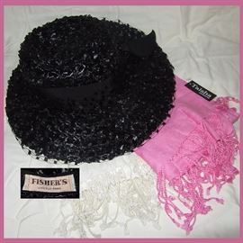 Fisher's Vintage Straw Hat and Small Sample of the Lovely Scarves Available 
