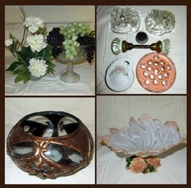 Glass Door Knobs, Salmon Colored Flower Frog and Free Form Glass Candle Holders 