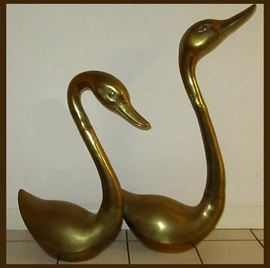 Large and Lovely Pair of Brass Swans 