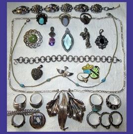 Mostly All Sterling Silver Jewelry including Jose Fuentes in the Margo de Taxco Style 