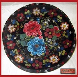 Large Painted Wooden Shallow Bowl Made in Mexico 
