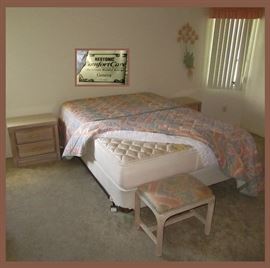 Lovely Bedroom, Clean and Comfortable Mattress and Box Spring. Bed Cover with Matching Bench 