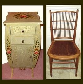 Small Painted Crackle Chest and Cool Old Chair 