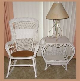 Very Nice Wicker Rocking Chair and Table 