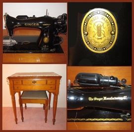 Vintage Singer Sewing Machine in Cabinet with Stool 