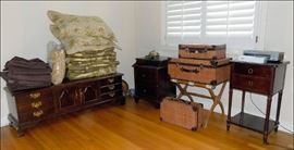 Curtains, Wicker, Blanket Chest.