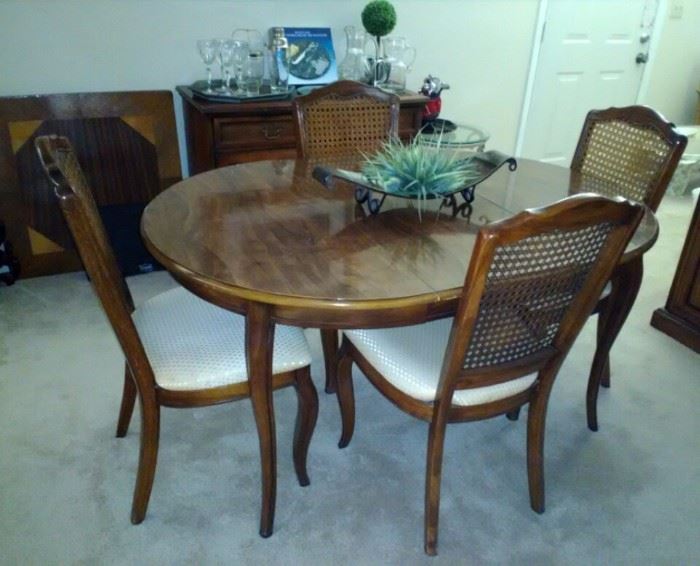 Vintage Dining Table with 4 Caned-Back Chairs