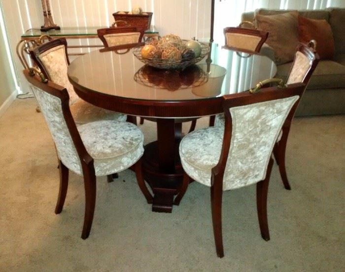 Modern Dining Table & 6 Chairs- Shown w/Glass Top, but it also has a leaf
