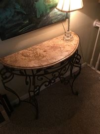 Marble and Iron Demi-lune Console