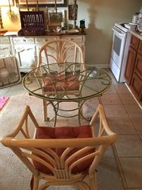 Iron Glass Top Table - Rattan Chairs