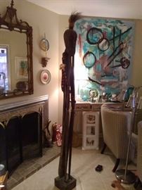 African Wood Carving of Tribal Man 6 Feet Tall