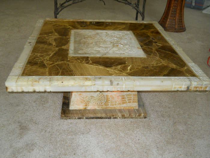 circa1970s Aztec onyx table the bottom lights you can in next picture. We believe it is Mueller the designer from Mexico city 