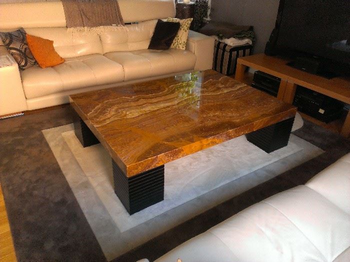 Quartz Table and Custom Rug measures 59" x 49.5" x 15" (table) and 107" x 90" (rug) THIS ITEM NOT PART OF ANY DISCOUNTS