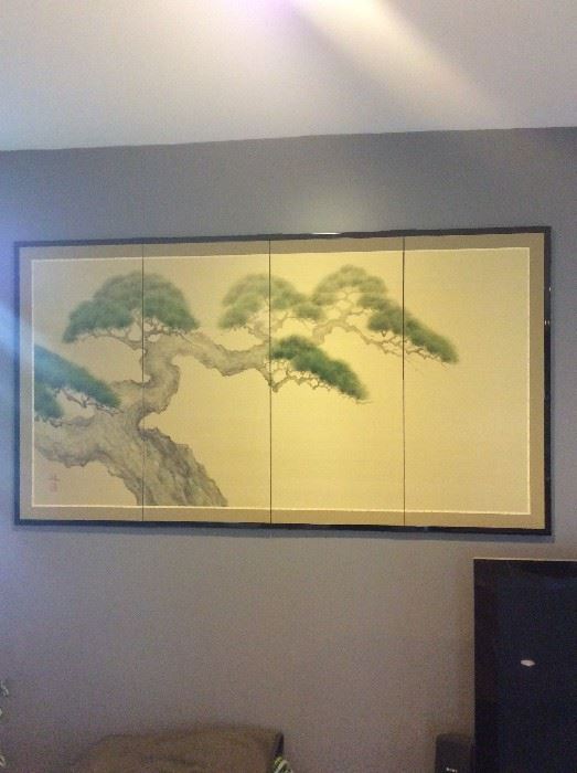 Byoubu Japanese Screen with certificate of authenticity, measures 66" x 37"