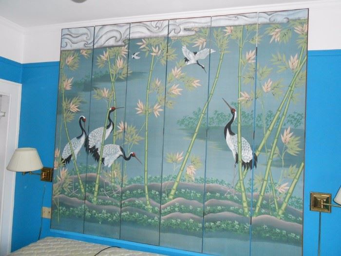 beautiful large 6-panel hand painted screen