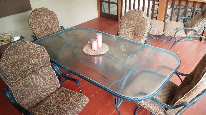 Iron patio table, chairs & lounger