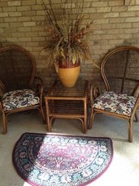 Rattan chairs and 2-tier table