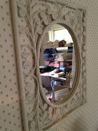 White wicker framed mirror
