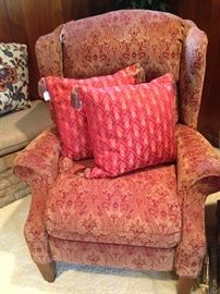 Recliner and colorful accent pillows
