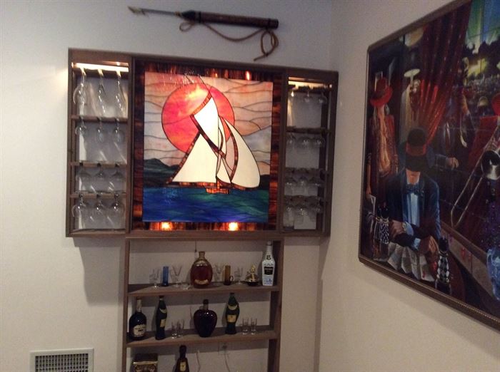 Custom-designed stained glass bar cabinet