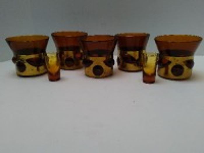 Mid Century Amber Caged Glass Tumblers