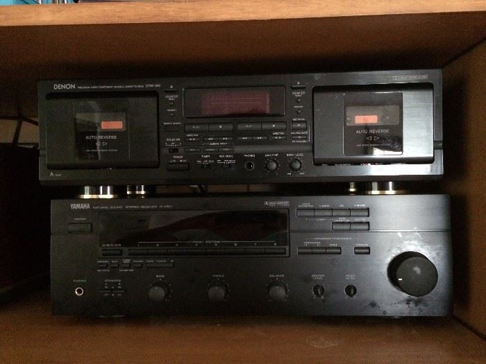 Vintage DENON duel cassette tape deck player. Vintage Yamaha receiver.