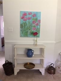 Solid wood painted white shelving. 