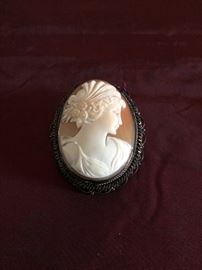 Antique sterling silver cameo Brooch ~ Pendant