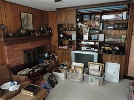 Pioneer direct drive turn table, RCA tube radio, Sony reel to reel, vintage stereo 8 track receiver with speakers, cameras, film projector, vintage film cameras, mantle clocks, records, 45’s, DVDs, CDs, reel to reel classical music