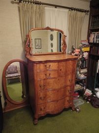 Bird’s Eye maple serpentine highboy chest of drawers