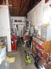 Yard tools, mechanic tools & so much more in the garage