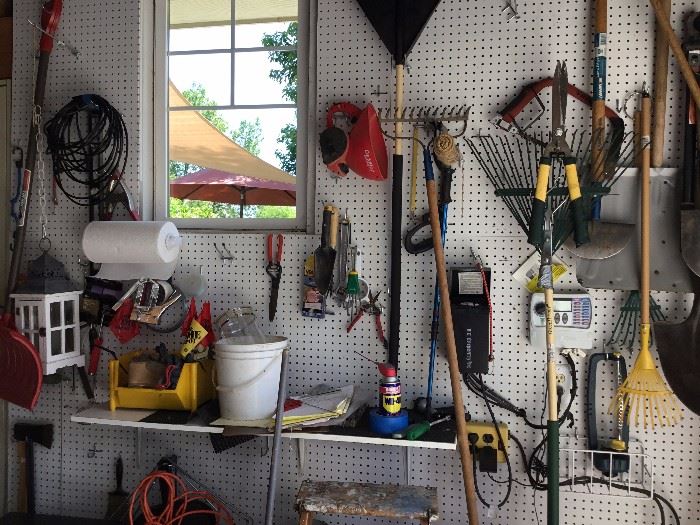 Tools - lawn and garage, rake, dirt devil