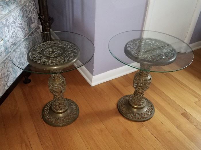 Pair of brass accent tables