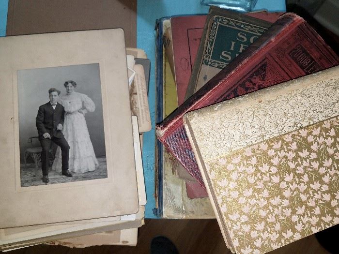 Vintage cabinet card photos and books