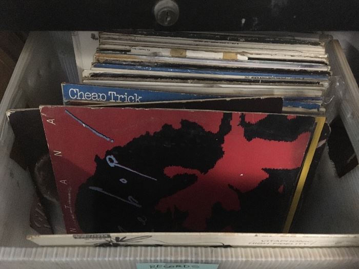 record albums in garage