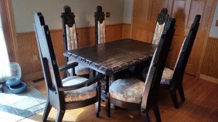 Hand Carved Portuguese Table w/ (6) Chairs (From Portugal)