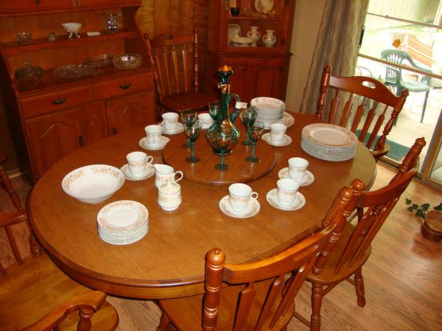 Tell City Maple Table (with 2 large leaves) and 8 chairs.
