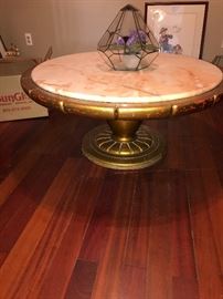 WOOD AND MARBLE ROUND COFFEE TABLE