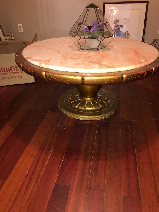 WOOD AND MARBLE ROUND COFFEE TABLE